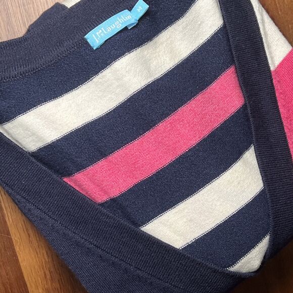 J. McLaughlin Button Up Navy Cream Pink Long Sleeve Cardigan Women’s Size Medium - Picture 6 of 6